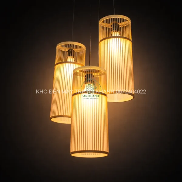 Đèn tre thả trần hình ống trụ