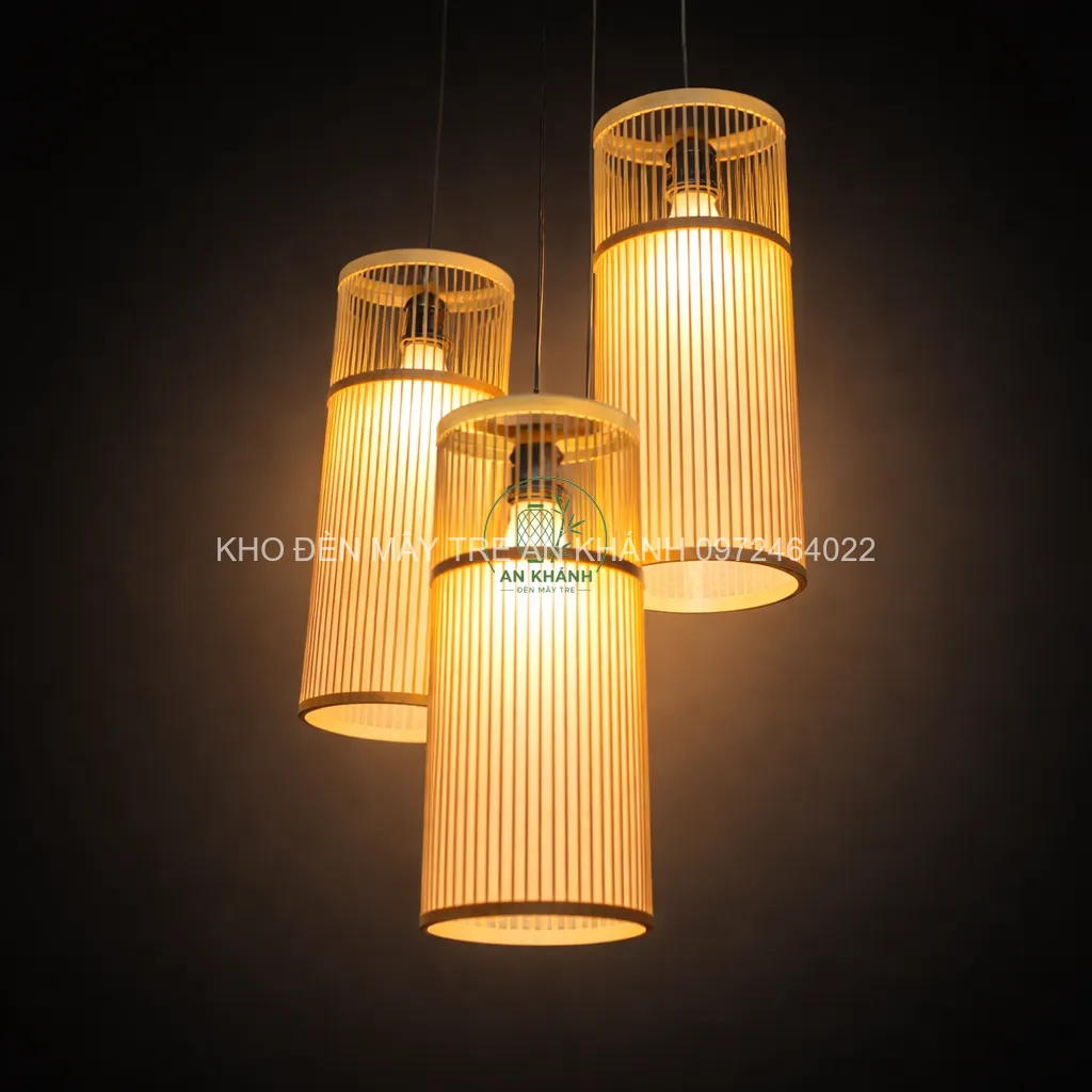 Đèn tre thả trần hình ống trụ