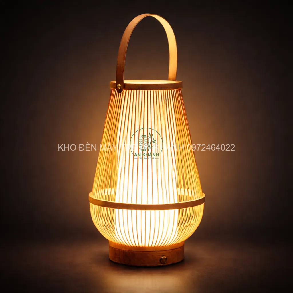 Đèn thả tre hình lõi 1 vanh quai nến