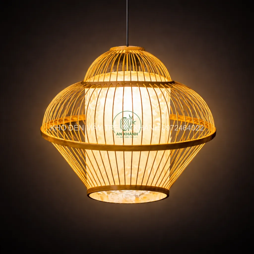 Đèn thả tre hình mũ tăm trang trí
