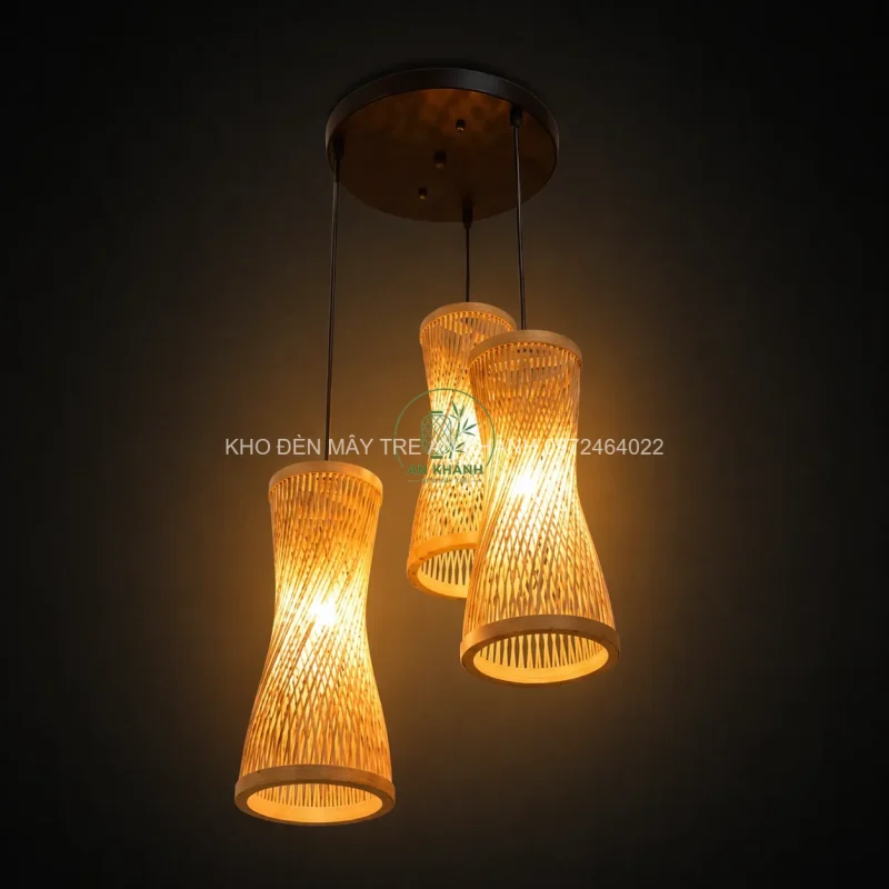 Đèn thả tre hình ống xoắn