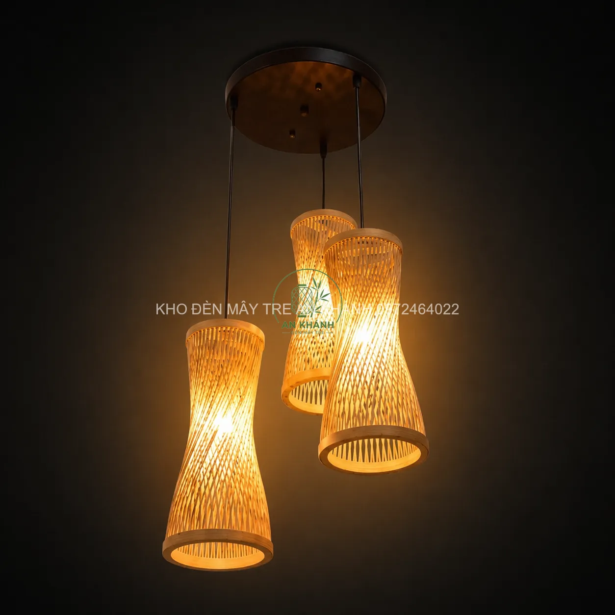 Đèn thả tre hình ống xoắn