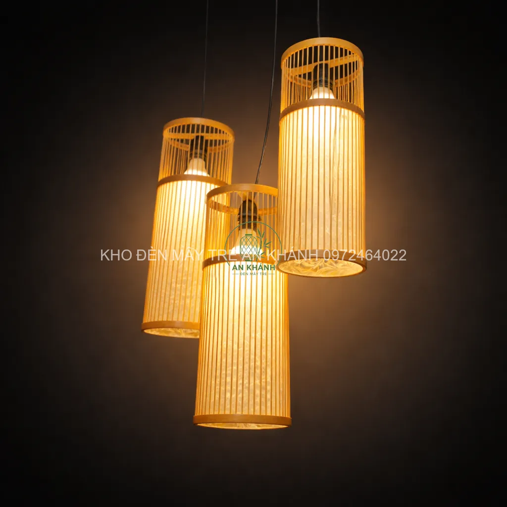 Bộ đèn tre thả trần hình ống trụ